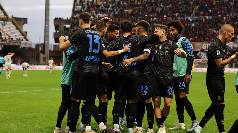 Il Napoli esulta dopo un gol alla Salernitana Il Napoli esulta dopo un gol alla Salernitana