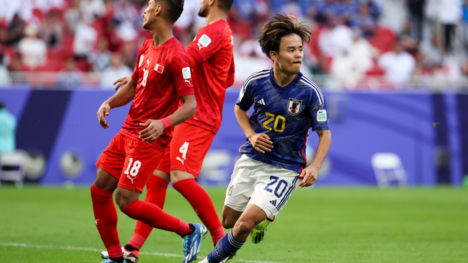 Takefusa Kubo esulta dopo la rete realizzata contro il Bahrein Takefusa Kubo