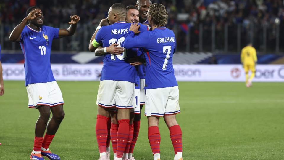 I giocatori della Francia esultano dopo una rete francia, euro2024