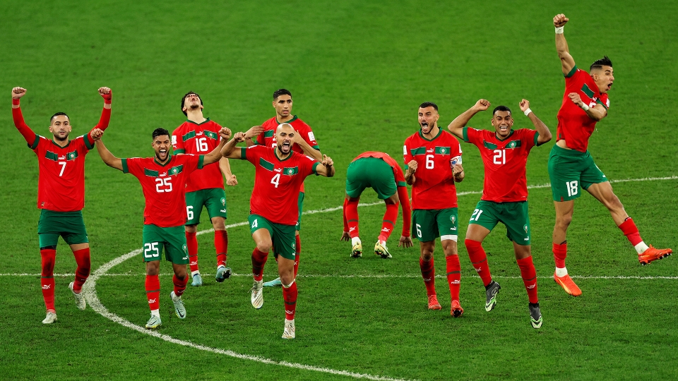 La nazionale marocchina dopo il rigore decisivo