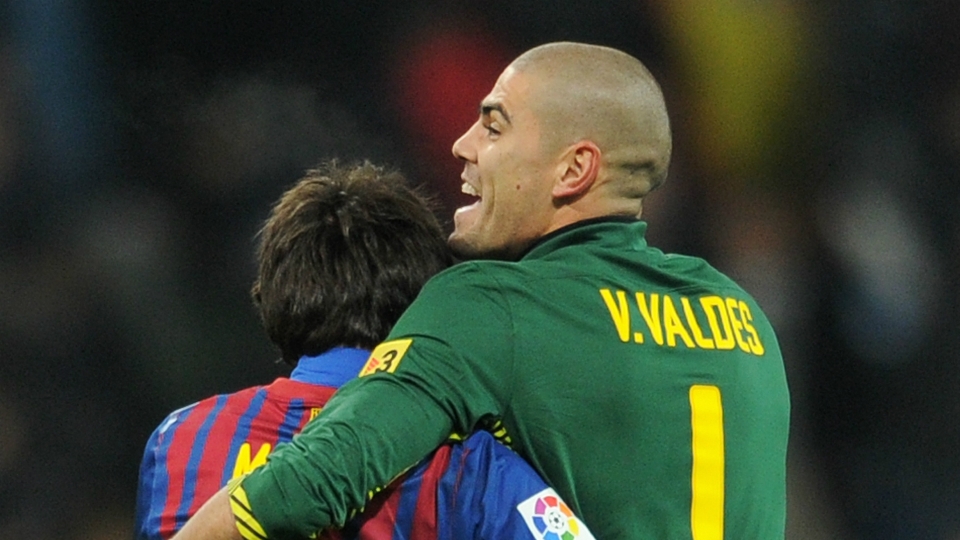 Barcelona pair Victor Valdes and Lionel Messi