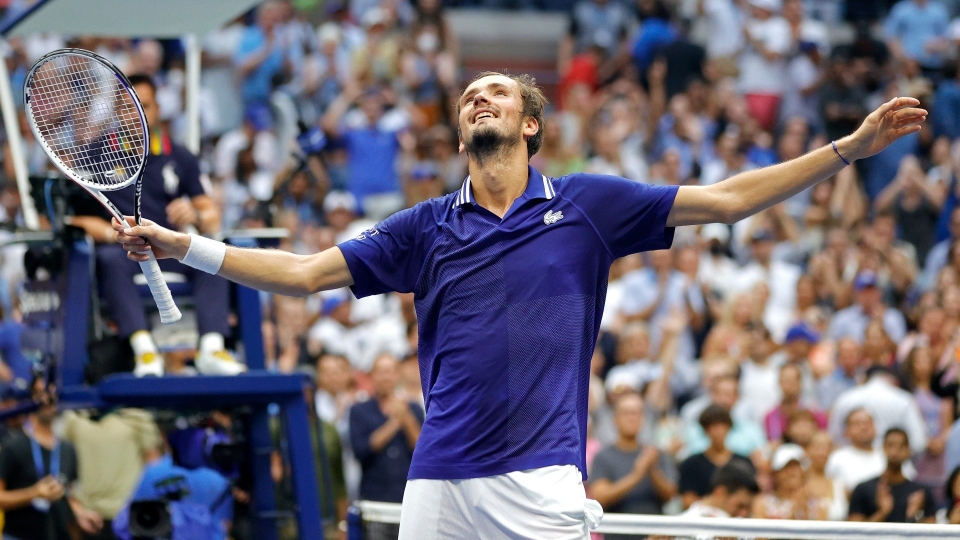Daniil Medvedev celebrates his US Open win Daniil Medvedev