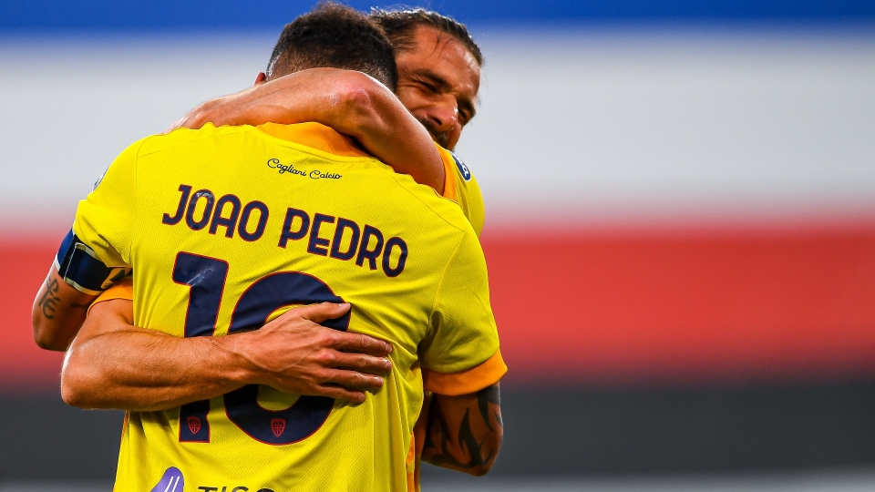 Joao Pedro, autore del primo gol in Sampdoria-Cagliari Joao Pedro Sampdoria Cagliari celebrating Serie A