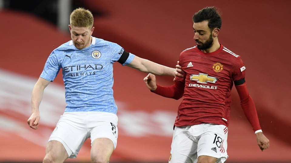 Kevin De Bruyne, Bruno Fernandes, Manchester United vs Manchester City, Carabao Cup 2020-21 Kevin De Bruyne, Bruno Fernandes, Manchester United vs Manchester City, Carabao Cup 2020-21