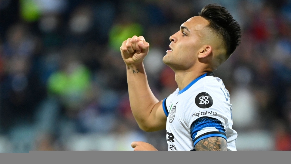 Lautaro Martinez celebrates after scoring against Cagliari Lautaro Martinez