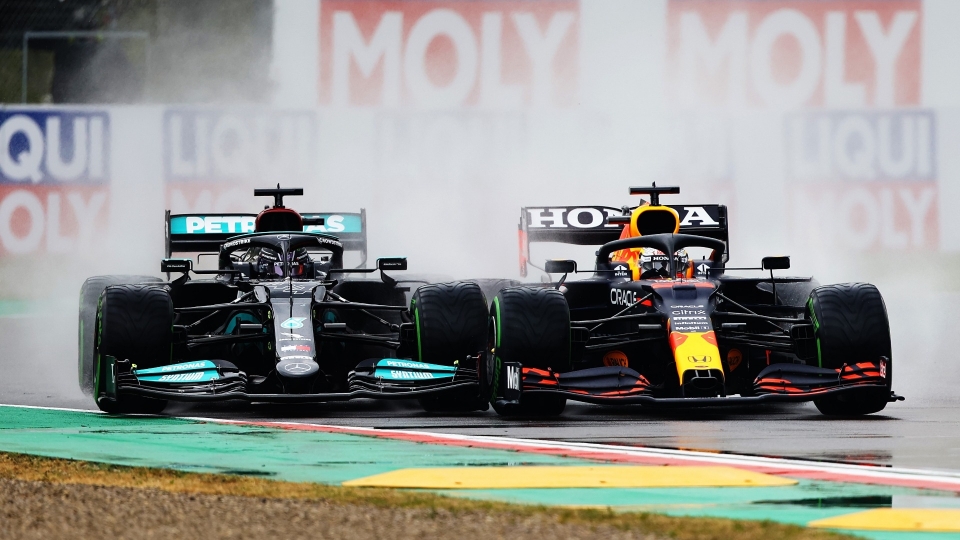 Lewis Hamilton and Max Verstappen do battle at Imola