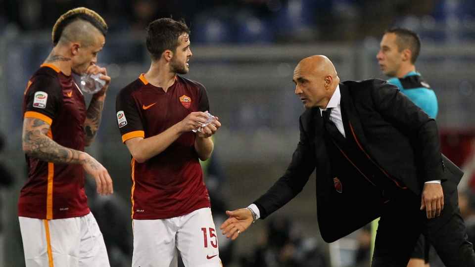 Roma coach Luciano Spalletti with Radja Nainggolan and Miralem Pjanic LucianoSpalletti - Cropped