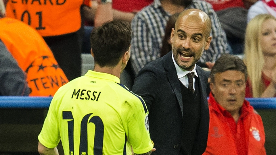 Lionel Messi Pep Guardiola FC Bayern Muenchen v FC Barcelona UEFA Champions League semifinal 05122015