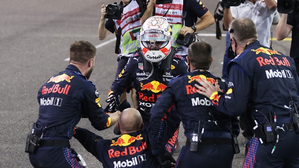Max Verstappen celebrates his title triumph Max Verstappen