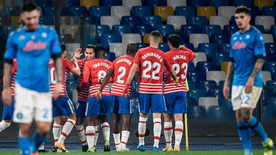 Il Granada limita i danni ed elimina il Napoli dall\ Montoro celebrating - Napoli Granada - Europa League 2020/21
