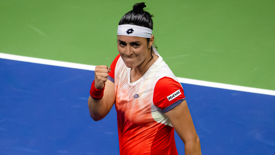 Ons Jabeur celebrates converting match point against Ajla Tomljanovic Ons Jabeur