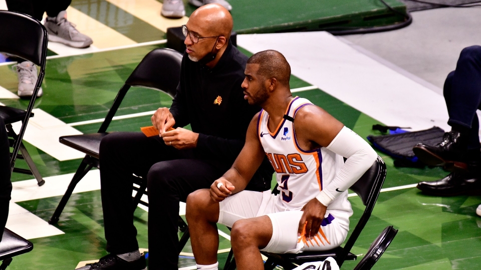 Phoenix Suns head coach Monty Williams with Chris Paul
