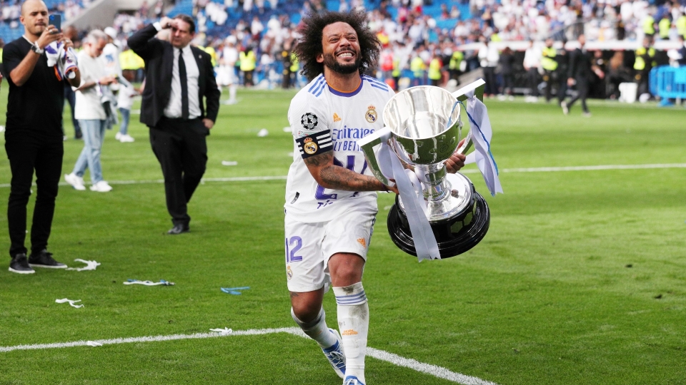 Real Madrid captain Marcelo celebrates another LaLiga success on Saturday Real Madrid captain Marcelo