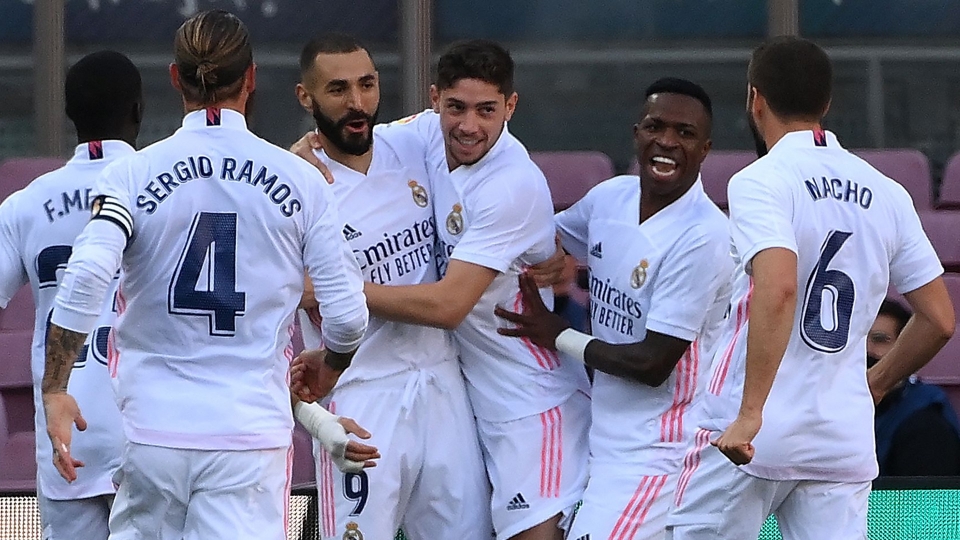 Real Madrid celebrating Clasico Barcelona 2020-21