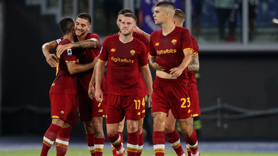 Roma celebrates goal against Fiorentina Roma celebrates goal against Fiorentina
