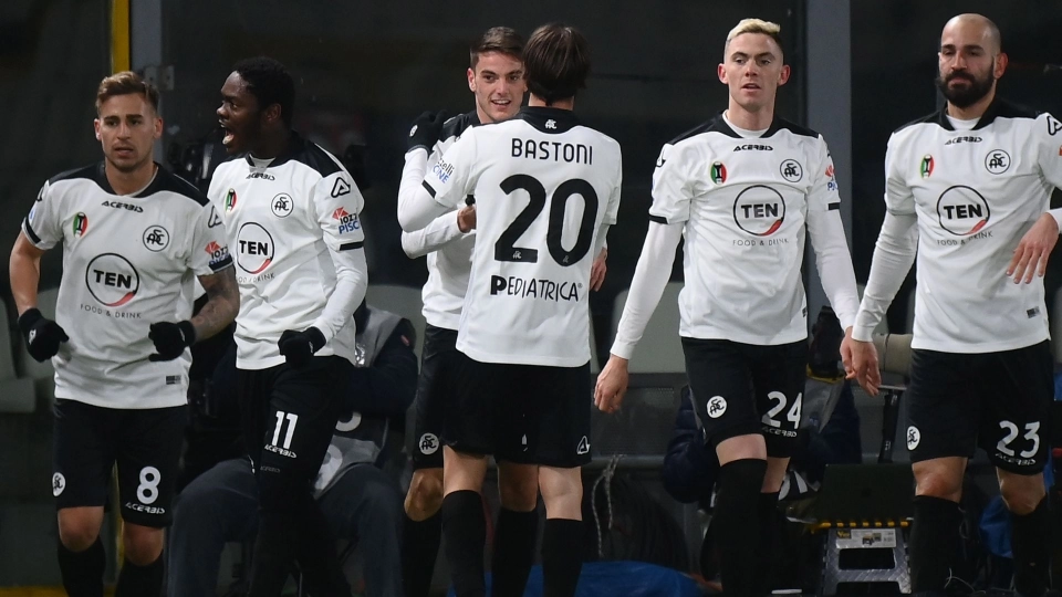 Spezia players celebrating Spezia Milan Serie A