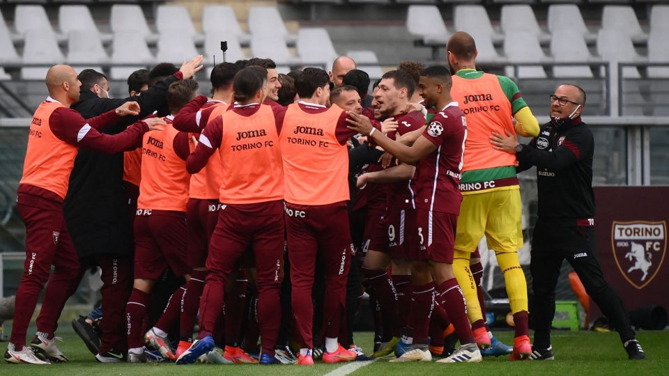 Torino players celebrating Torino Juventus Serie A